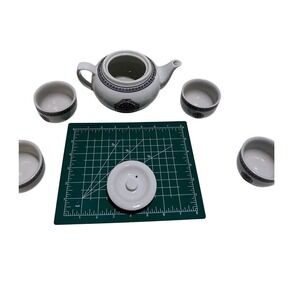 Asian Tea Set Teapot with 2 Cups Oriental Design White Porcelain